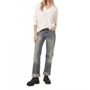 NEW REPEAT CASHMERE merino wool v neck sweater in cream